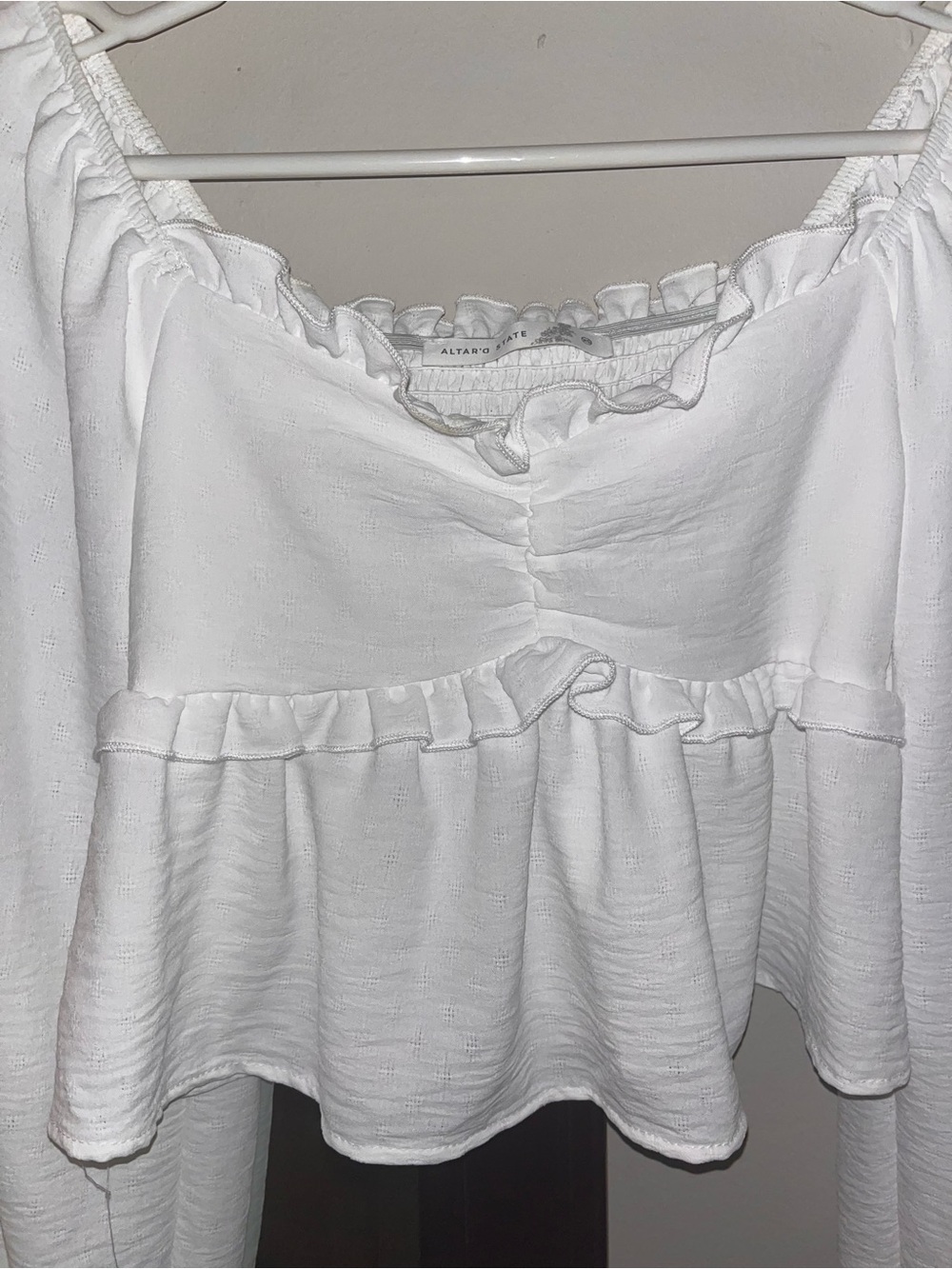 Altar'd State White Ruffle Peplum Crop Top